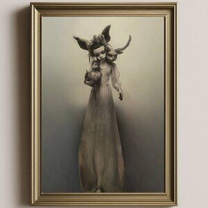 Girl With Monster | Antique Digital Painting Print